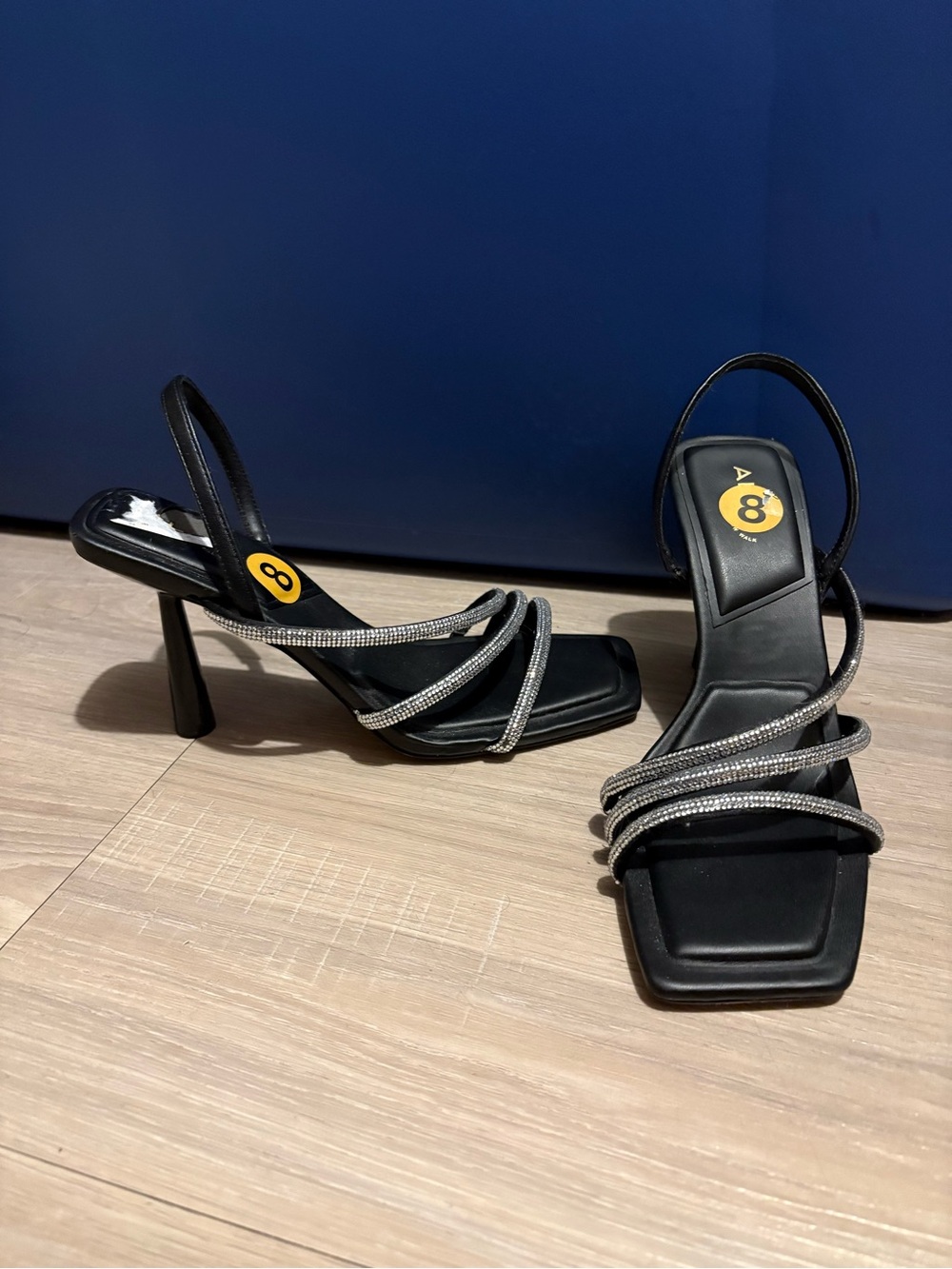 Aldo Black Slingback Heels with Silver Crystal Straps